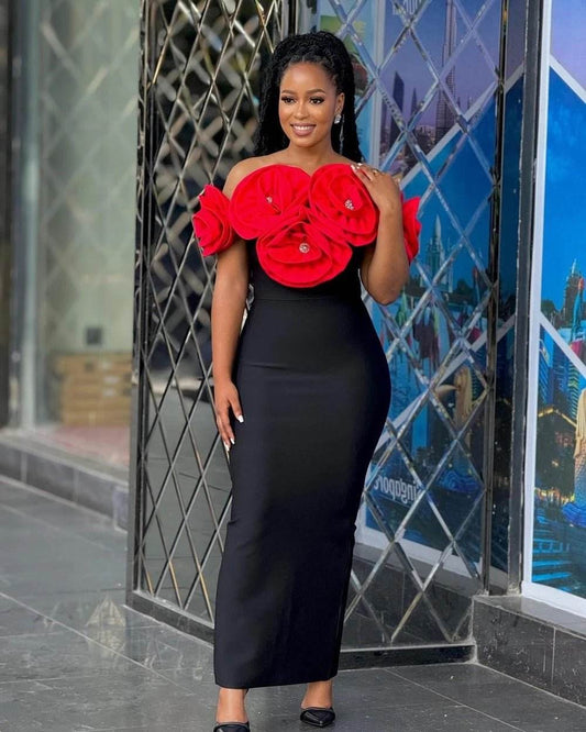 off the shoulder, flower diamond,dress - REBECATHELABEL