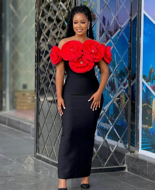 off the shoulder, flower diamond,dress - REBECATHELABEL