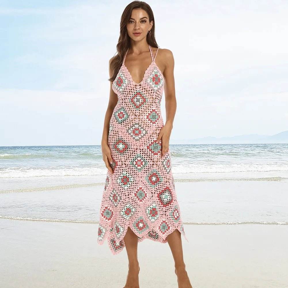 Open Back Hollow Knitted Midi Dress - REBECATHELABEL