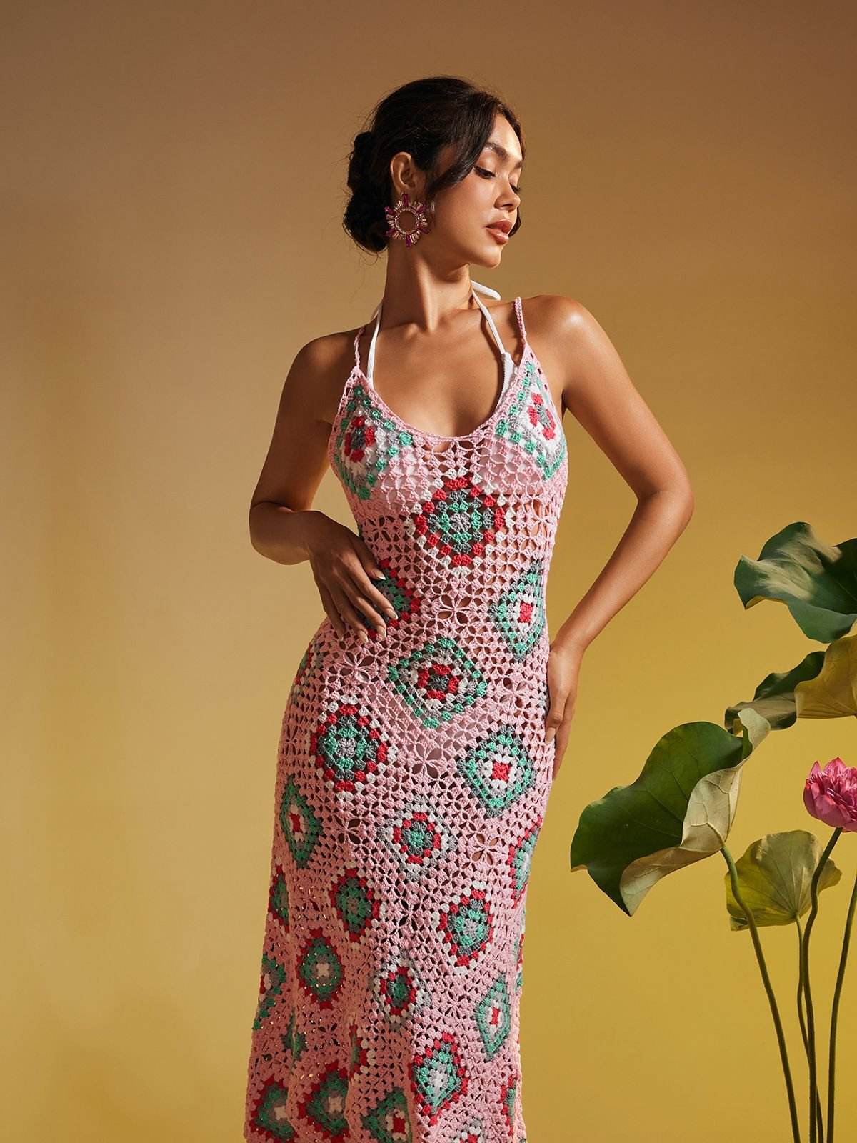 Open Back Hollow Knitted Midi Dress - REBECATHELABEL