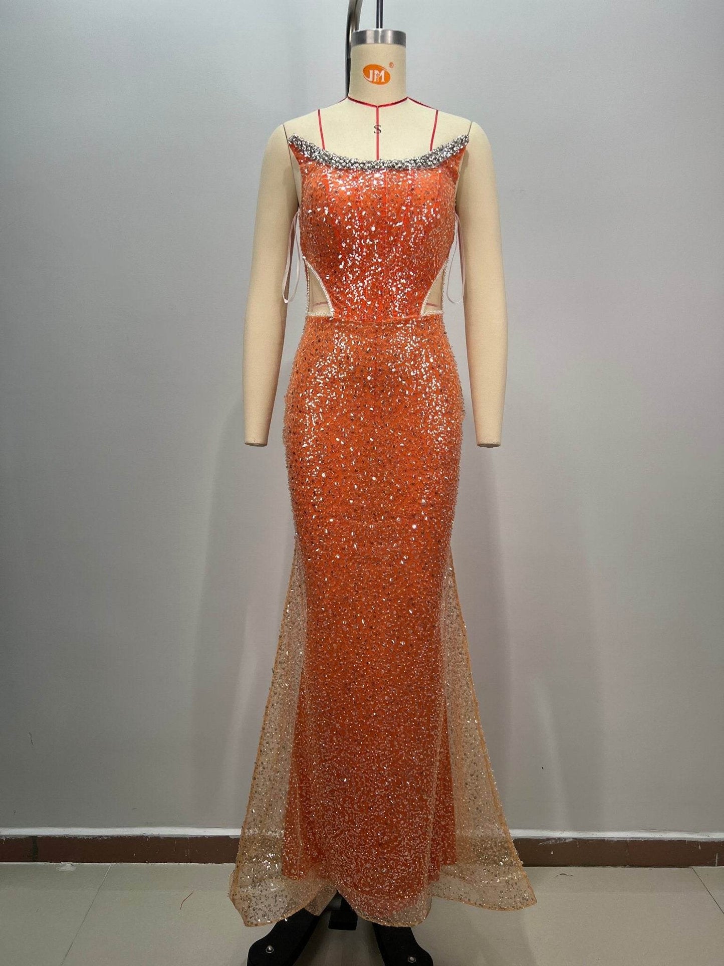 Orange Mermaid Shiny Beading dress - REBECATHELABEL