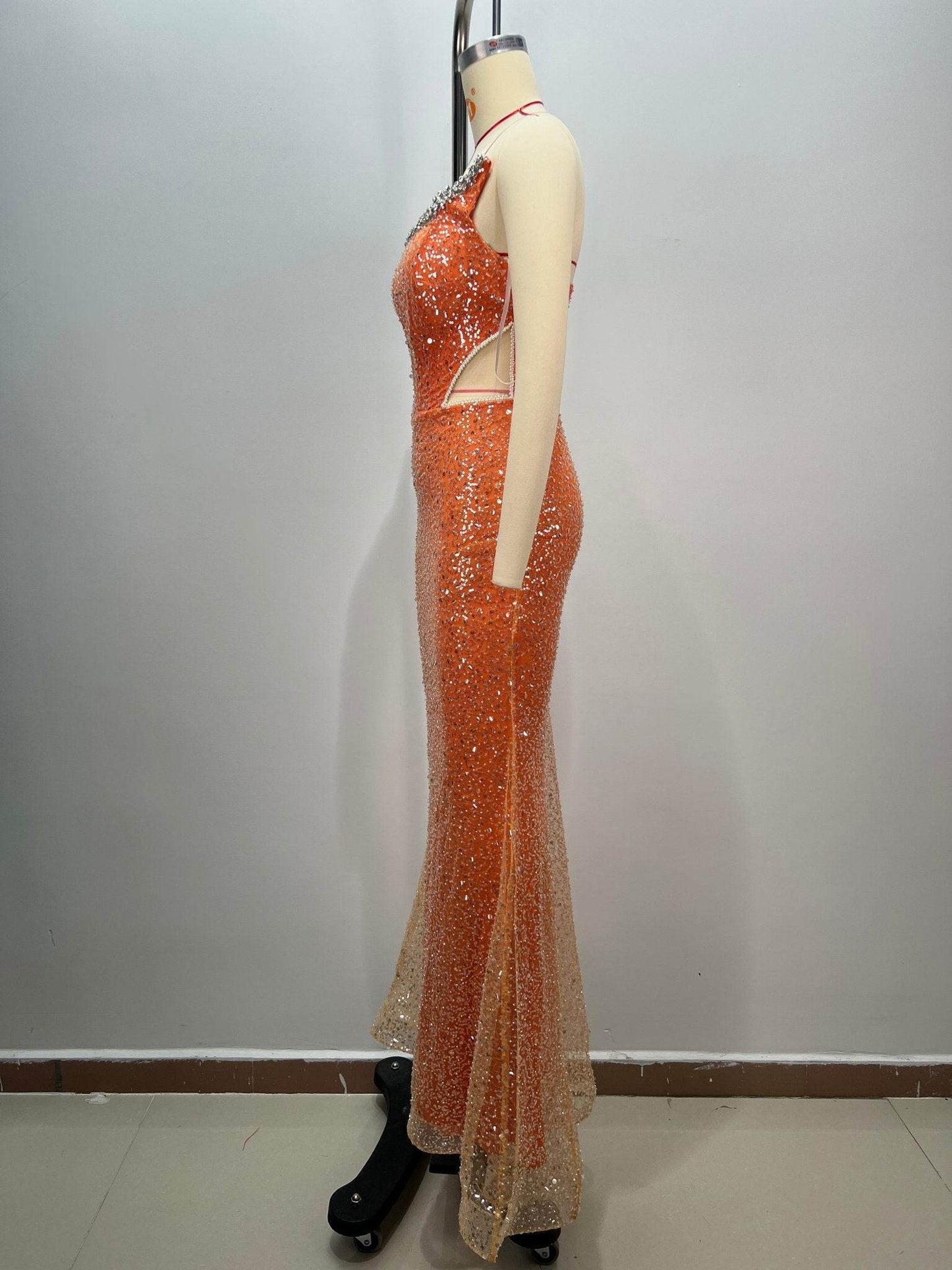 Orange Mermaid Shiny Beading dress - REBECATHELABEL