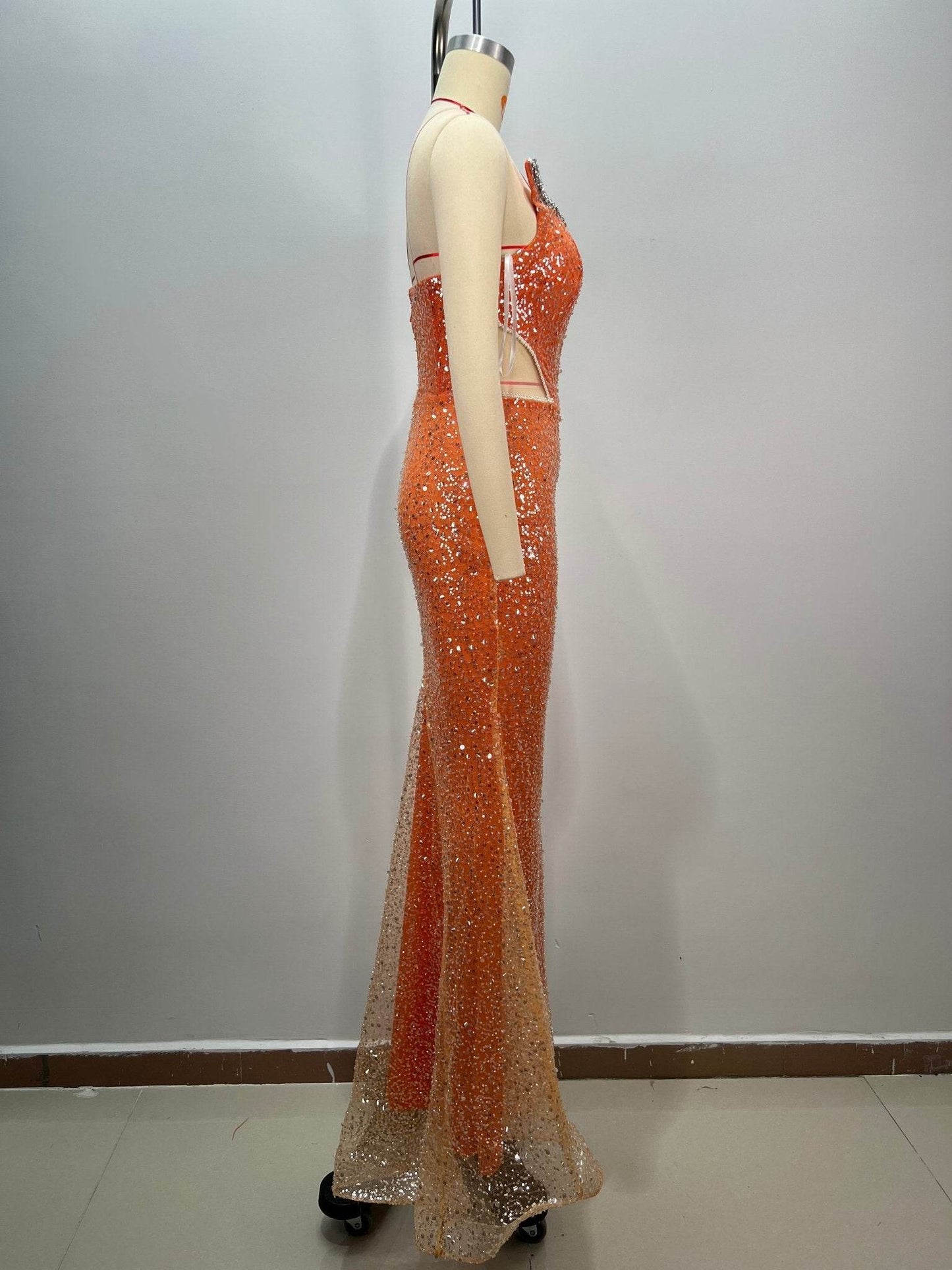 Orange Mermaid Shiny Beading dress - REBECATHELABEL