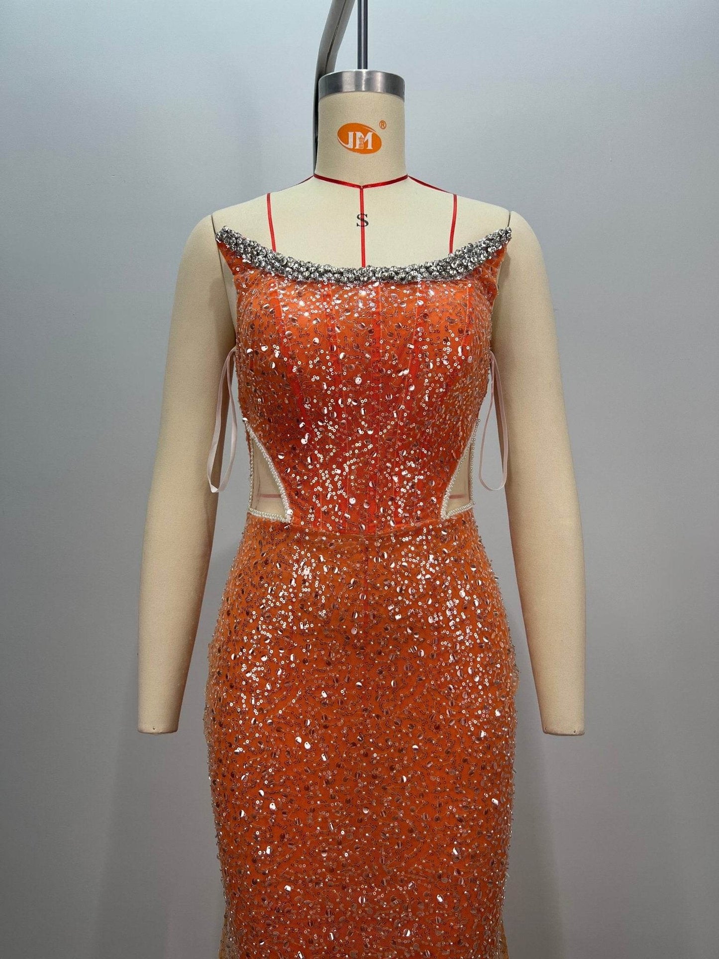 Orange Mermaid Shiny Beading dress - REBECATHELABEL
