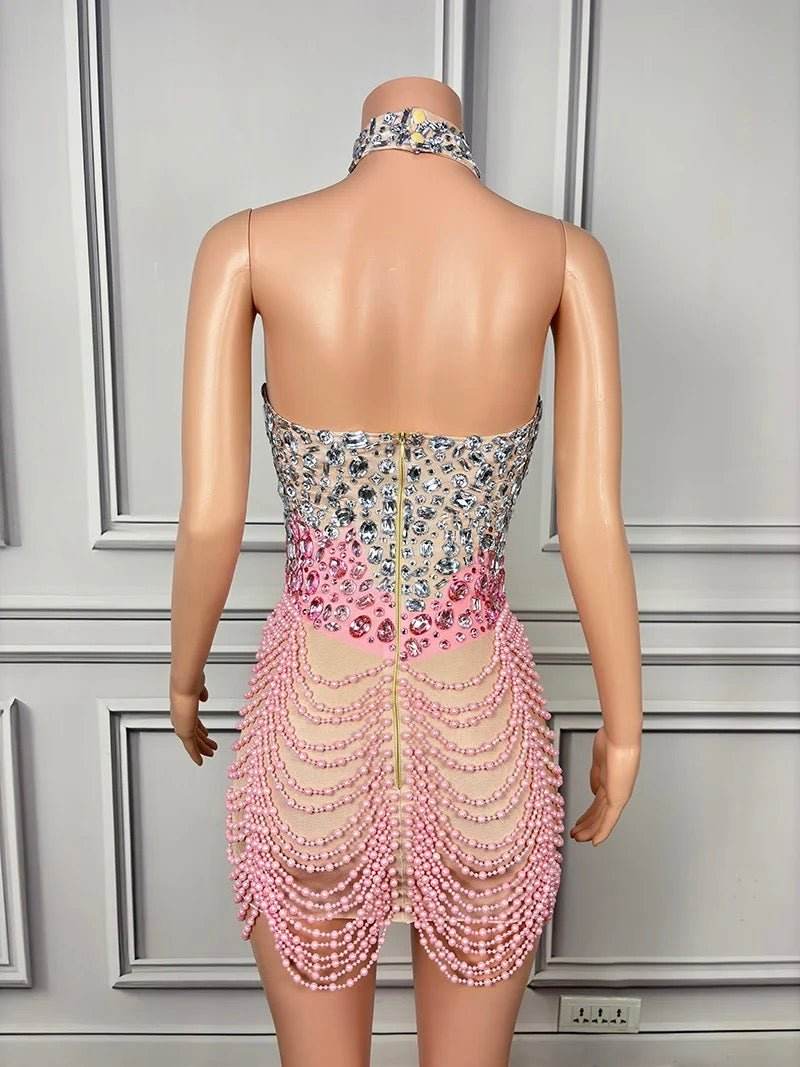 Patchwork Rhinestone Wrapped Mini Dress - REBECATHELABEL