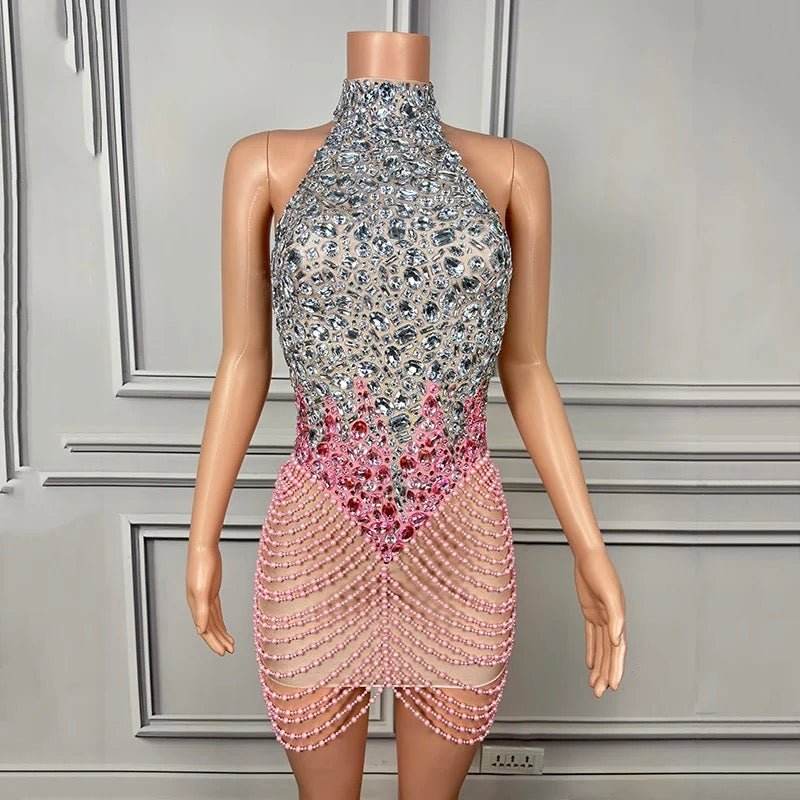 Patchwork Rhinestone Wrapped Mini Dress - REBECATHELABEL