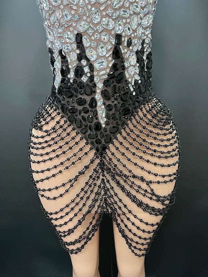 Patchwork Rhinestone Wrapped Mini Dress - REBECATHELABEL