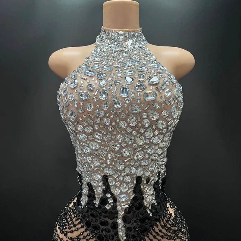 Patchwork Rhinestone Wrapped Mini Dress - REBECATHELABEL