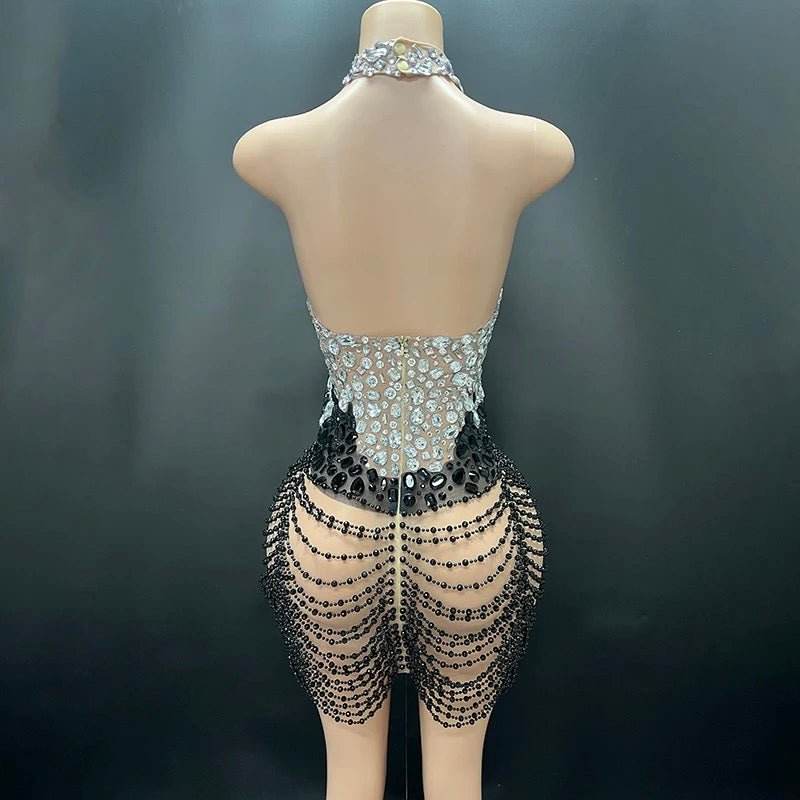 Patchwork Rhinestone Wrapped Mini Dress - REBECATHELABEL