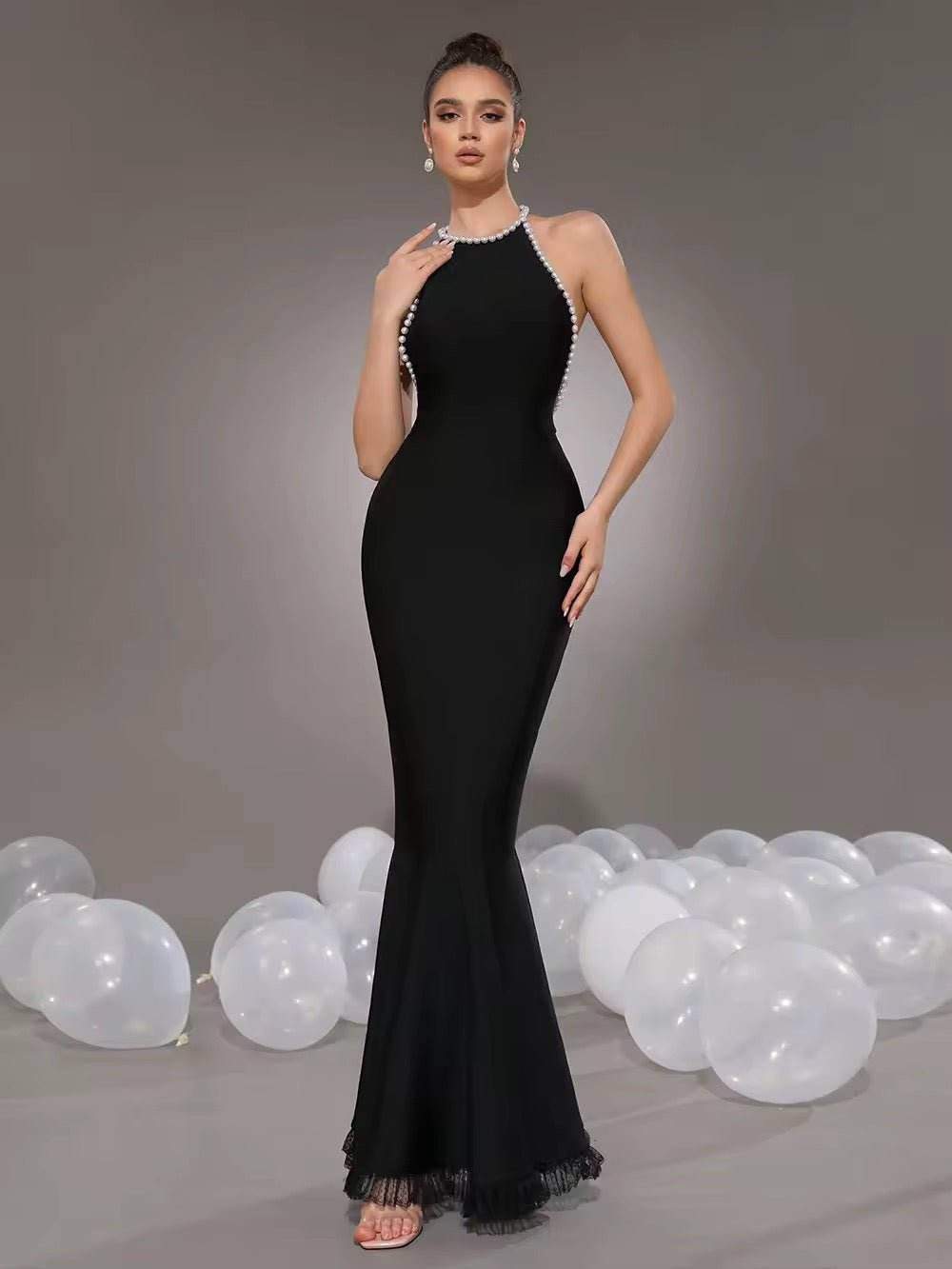 Pearl Backless Mermaid Bandage Long Dress - REBECATHELABEL
