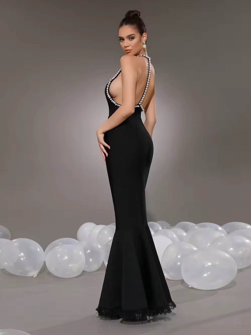 Pearl Backless Mermaid Bandage Long Dress - REBECATHELABEL