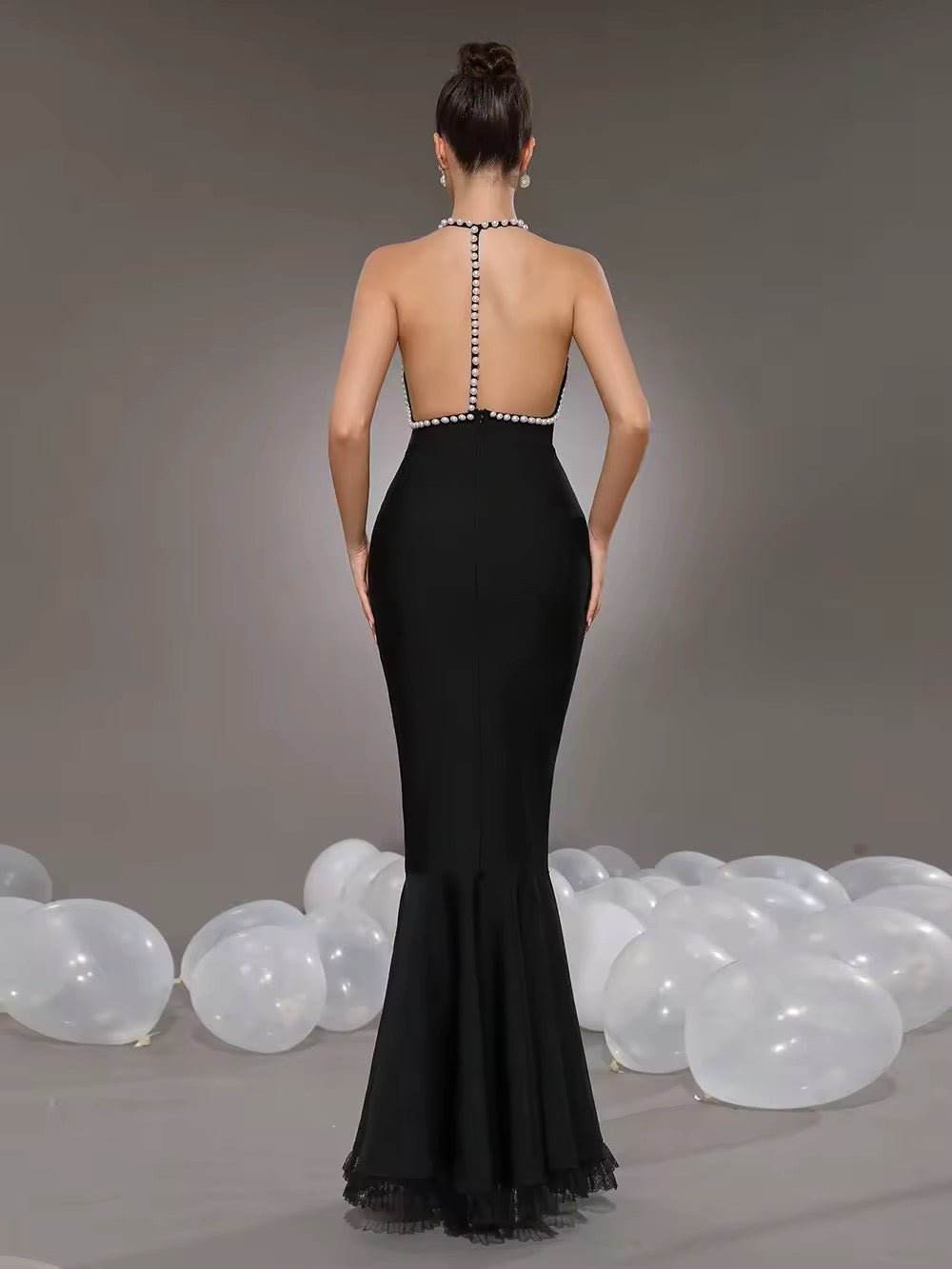 Pearl Backless Mermaid Bandage Long Dress - REBECATHELABEL
