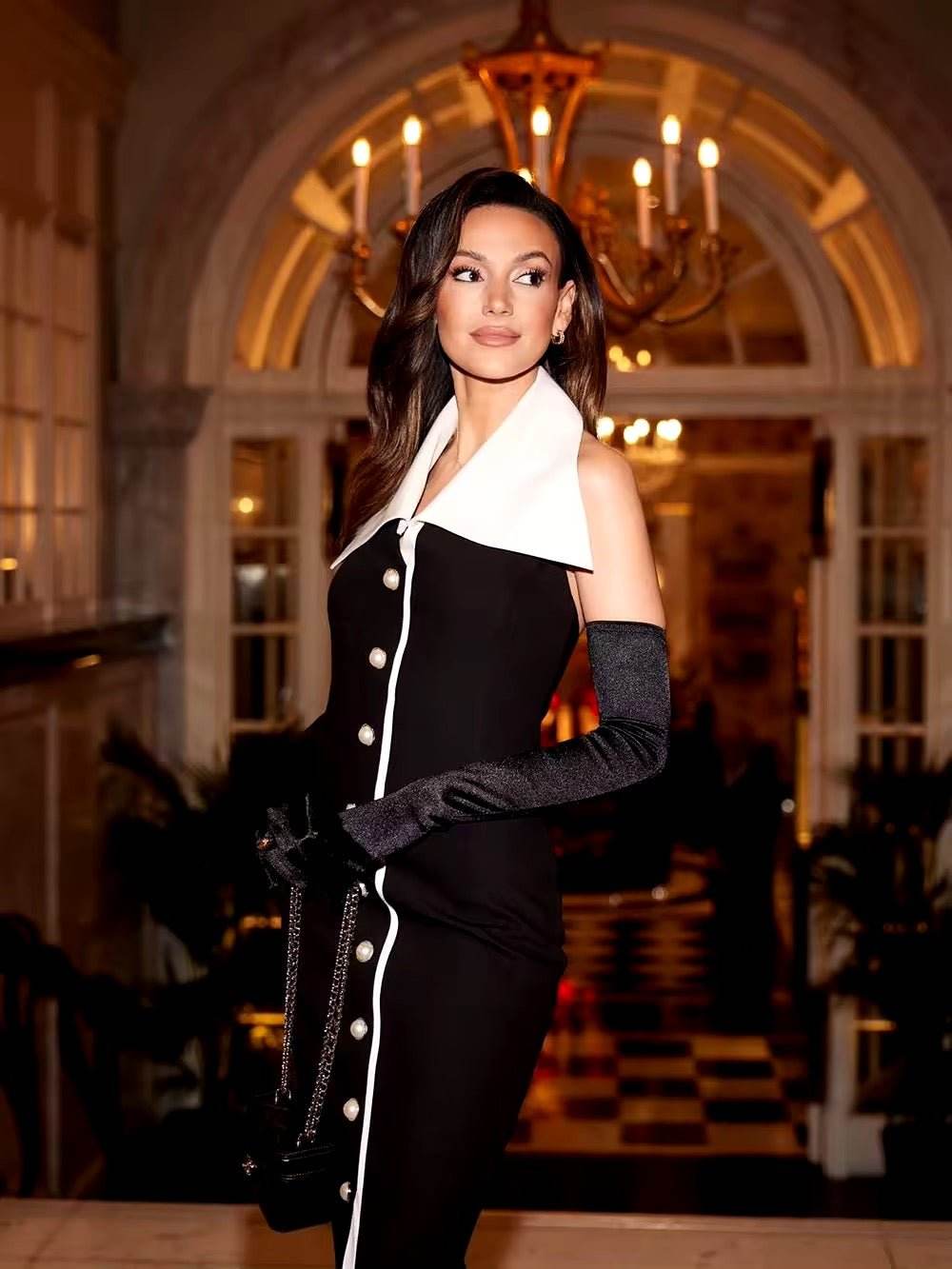 Pearl Button Backless Black Tight Maxi Dress - REBECATHELABEL