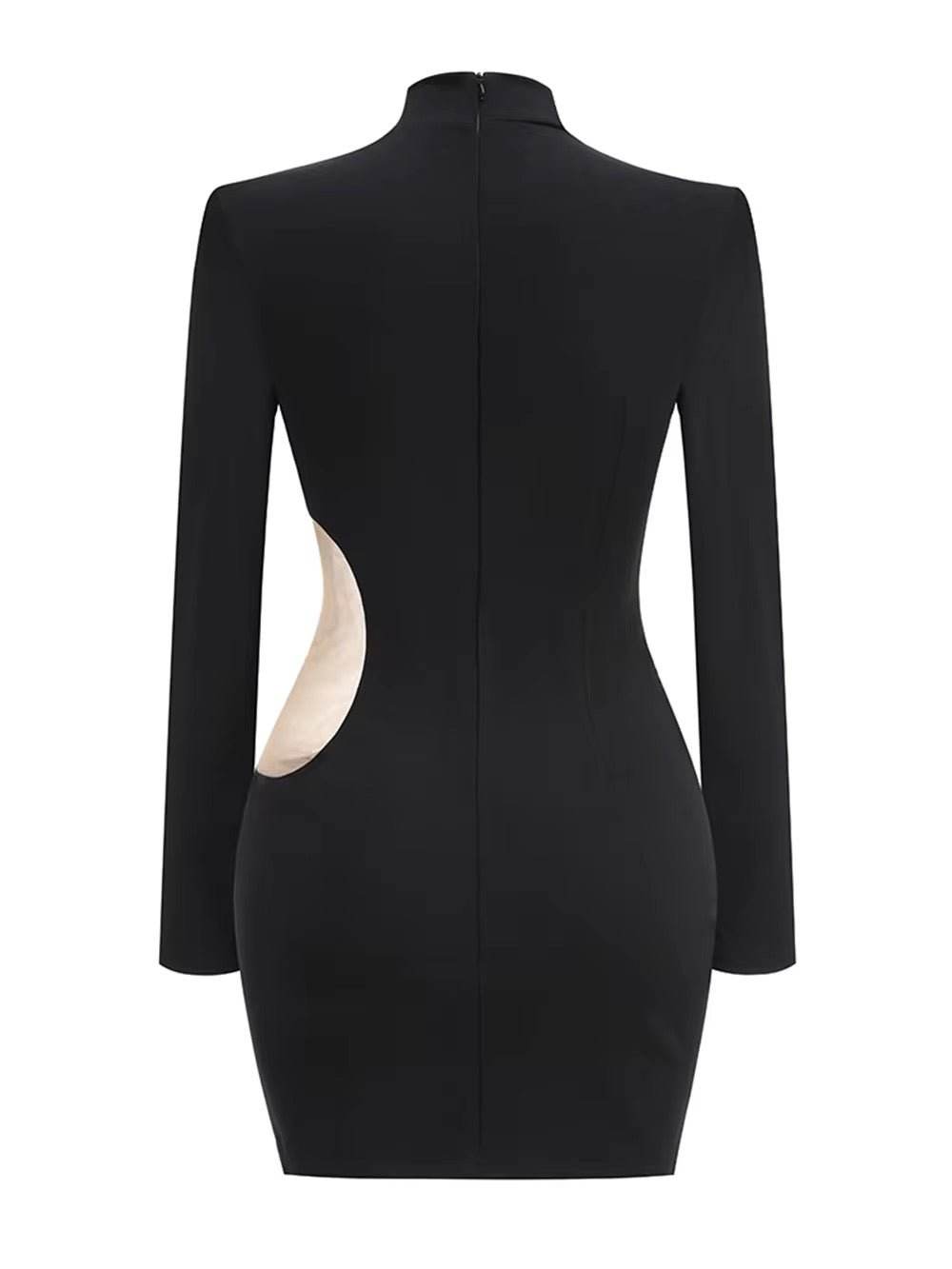 Pearl Mesh Turtleneck Black Mini Bodycon Dress - REBECATHELABEL