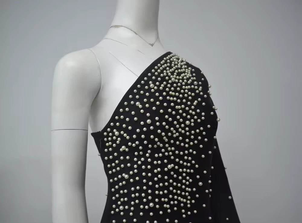 Pearl One Shoulder Long Sleeve Bandage Maxi Dress - REBECATHELABEL