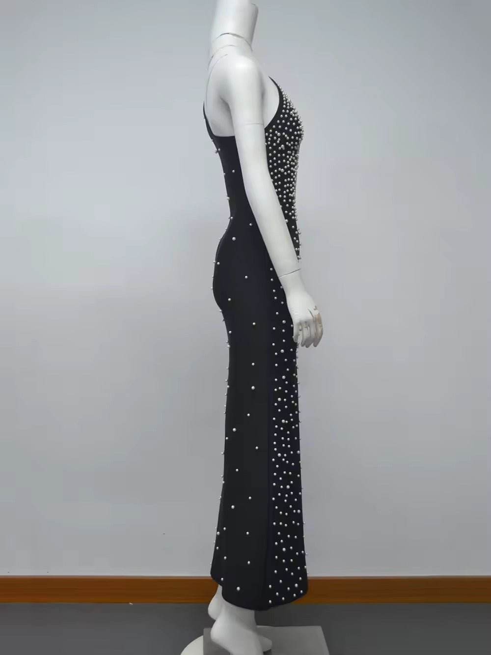 Pearl One Shoulder Long Sleeve Bandage Maxi Dress - REBECATHELABEL