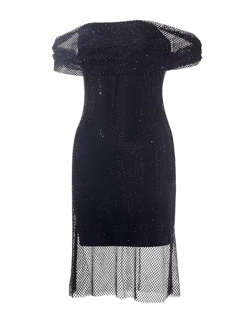 Perspective Mesh Diamond Off shoulder mini Dress - REBECATHELABEL