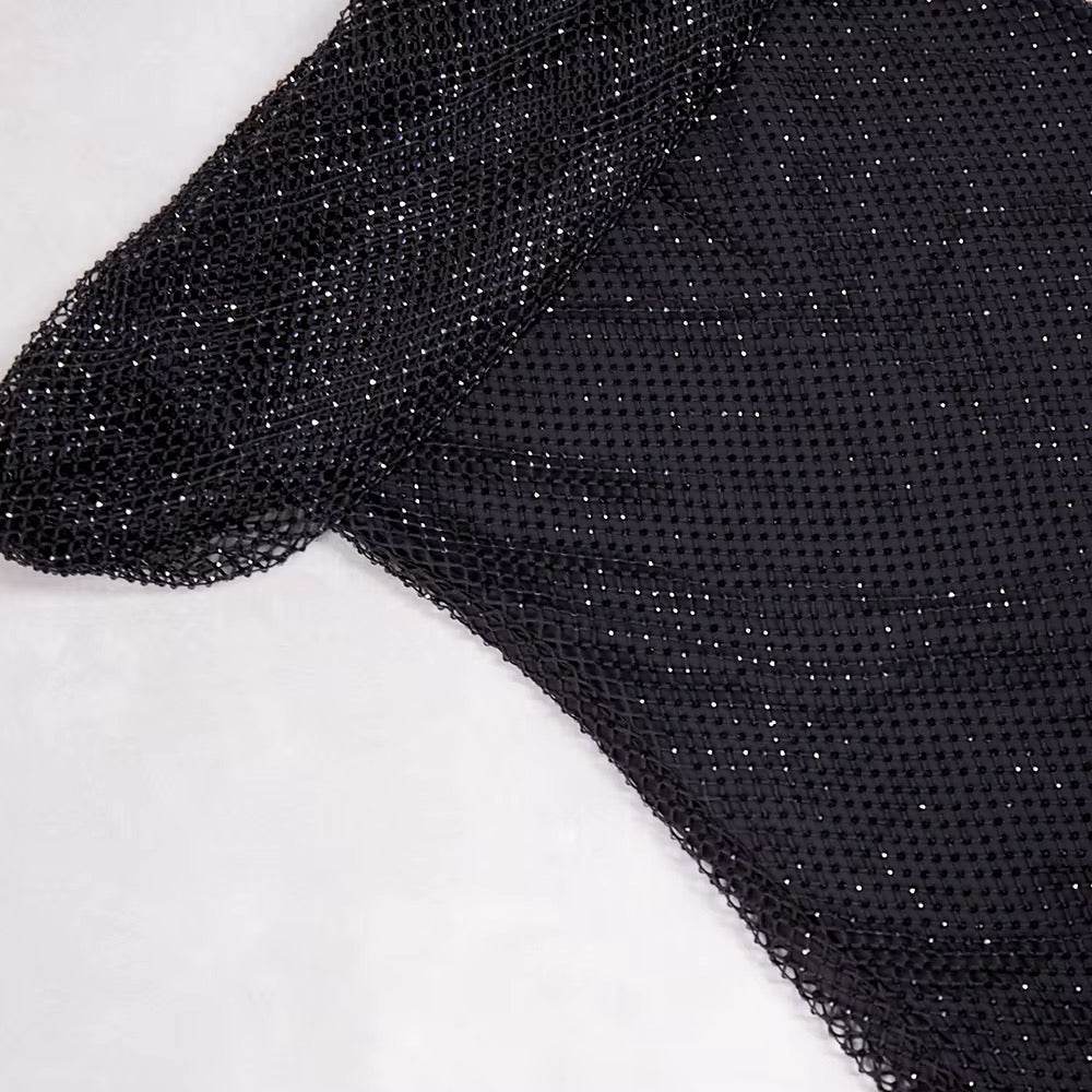 Perspective Mesh Diamond Off shoulder mini Dress - REBECATHELABEL