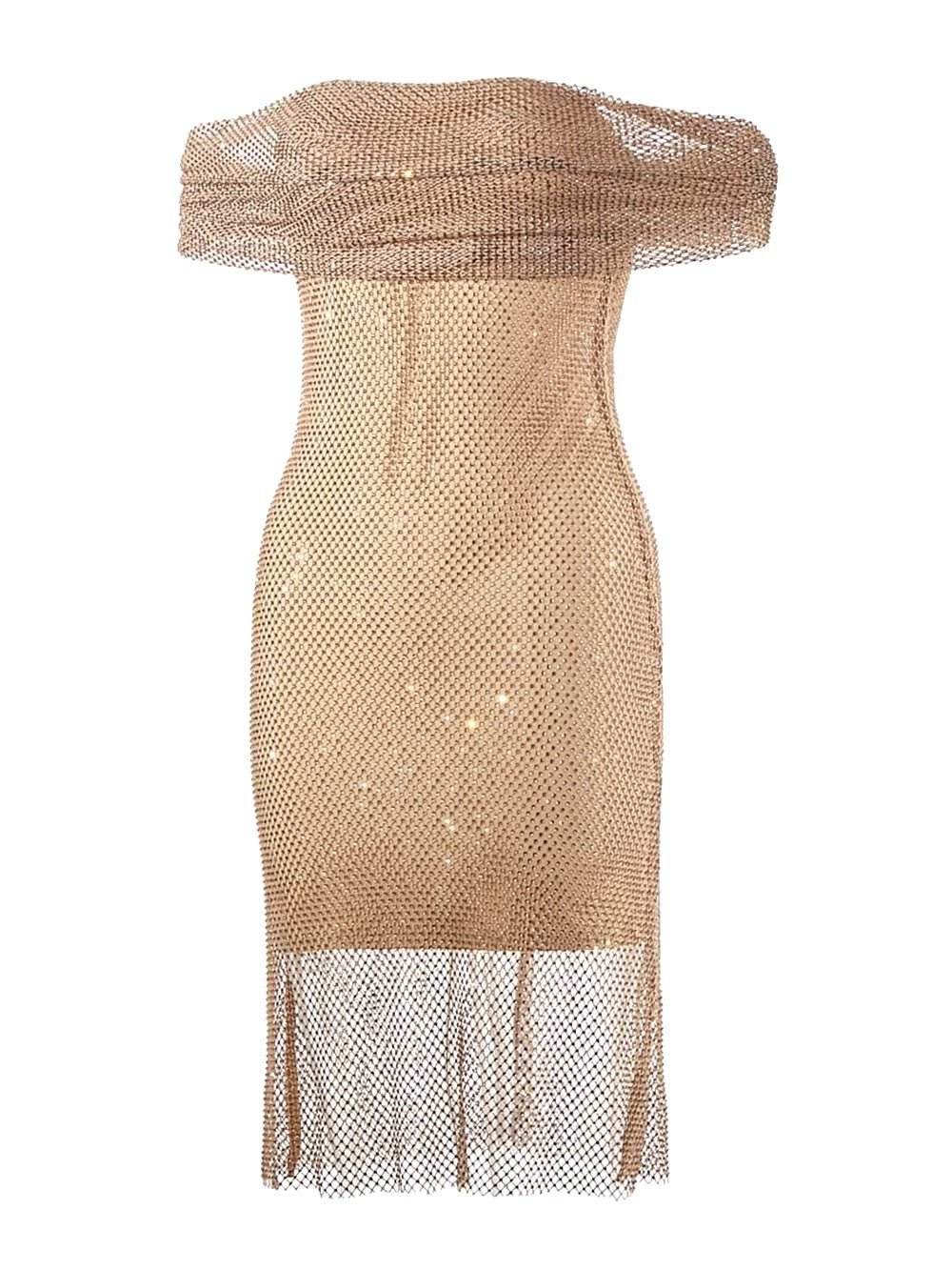 Perspective Mesh Diamond Off shoulder mini Dress - REBECATHELABEL