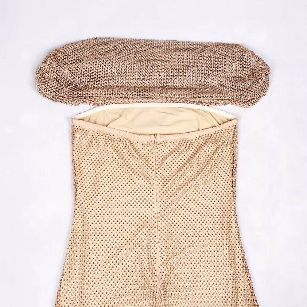 Perspective Mesh Diamond Off shoulder mini Dress - REBECATHELABEL