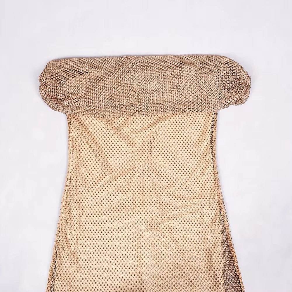 Perspective Mesh Diamond Off shoulder mini Dress - REBECATHELABEL