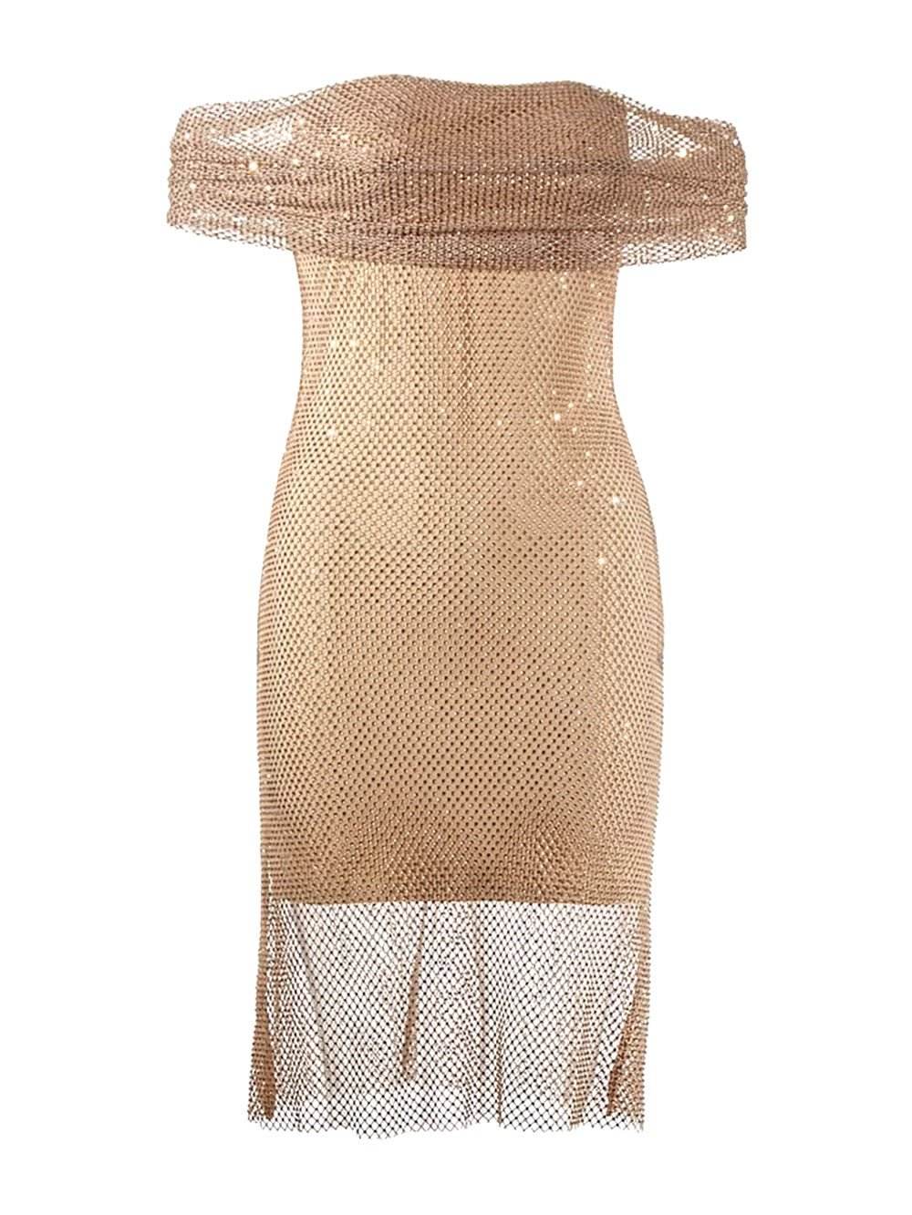Perspective Mesh Diamond Off shoulder mini Dress - REBECATHELABEL