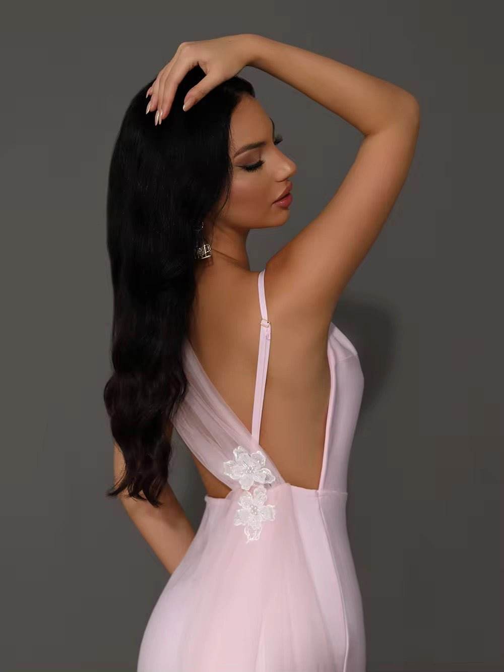 Pink A Line Draped Party Maxi Bandage Dress - REBECATHELABEL