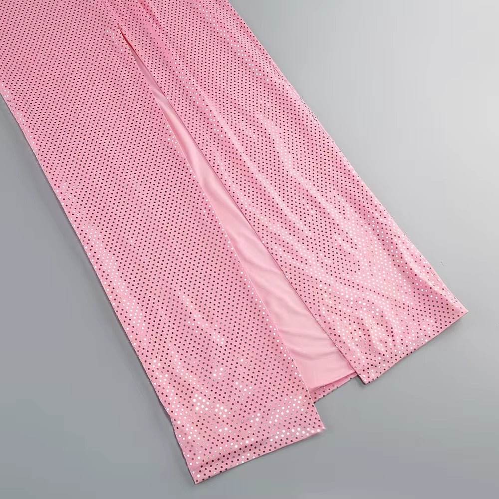 Pink Dots Glitter Spaghetti Strap Backless dress - REBECATHELABEL