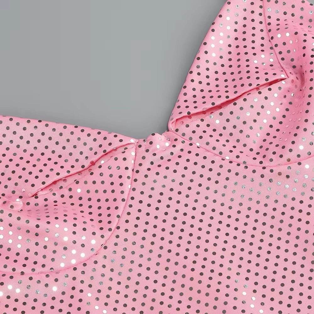 Pink Dots Glitter Spaghetti Strap Backless dress - REBECATHELABEL