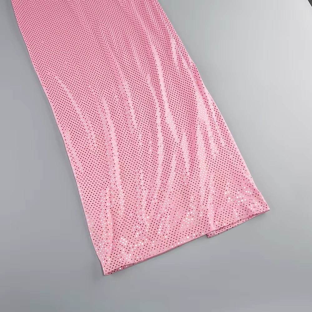 Pink Dots Glitter Spaghetti Strap Backless dress - REBECATHELABEL