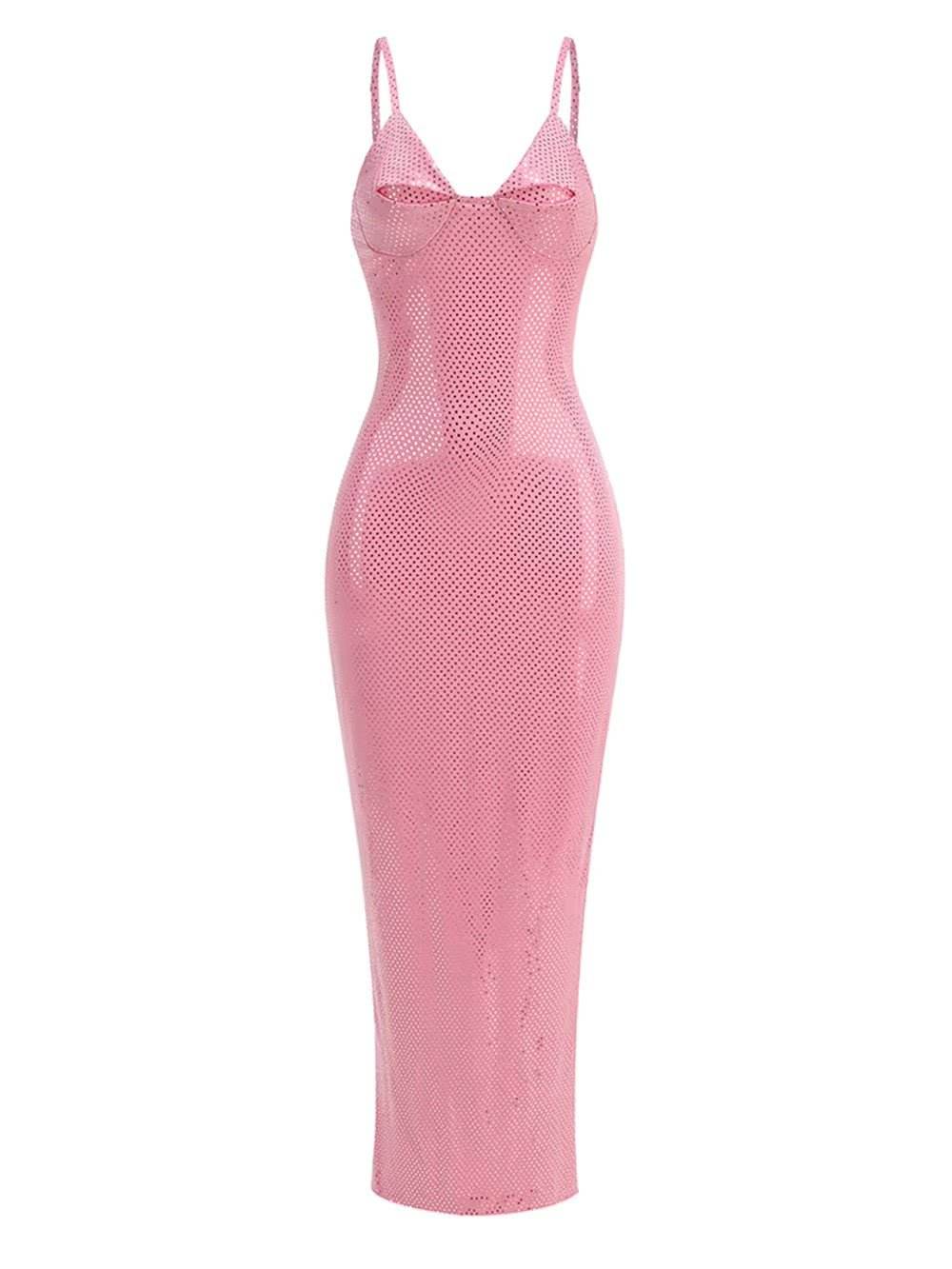 Pink Dots Glitter Spaghetti Strap Backless dress - REBECATHELABEL