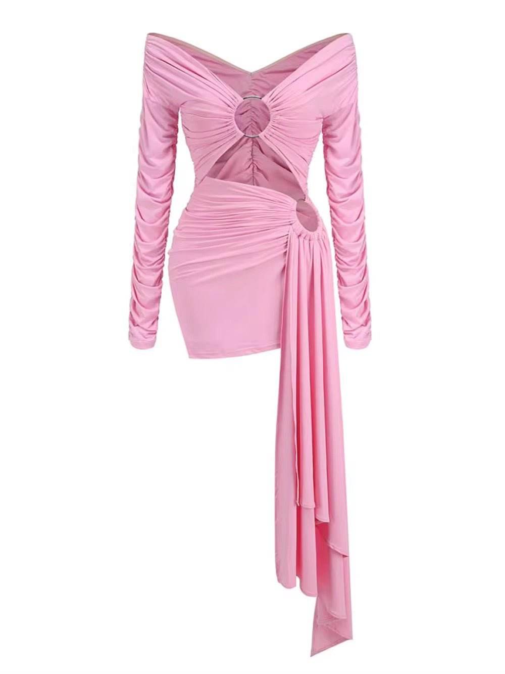 Pink Hollow Out Long Sleeved Tight dress - REBECATHELABEL