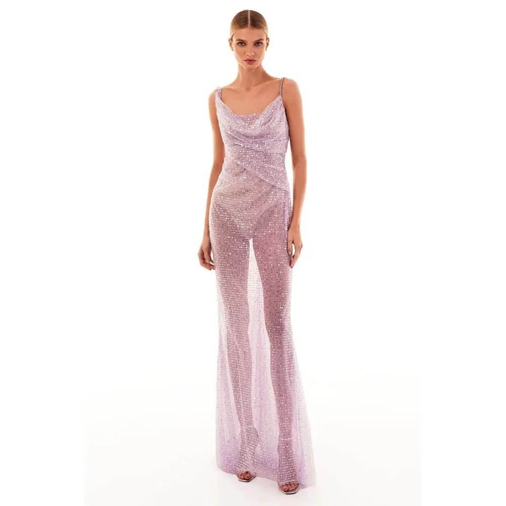 Pink Sexy Backless Sparkling Diamond Chain Tight Moxi Dress - REBECATHELABEL