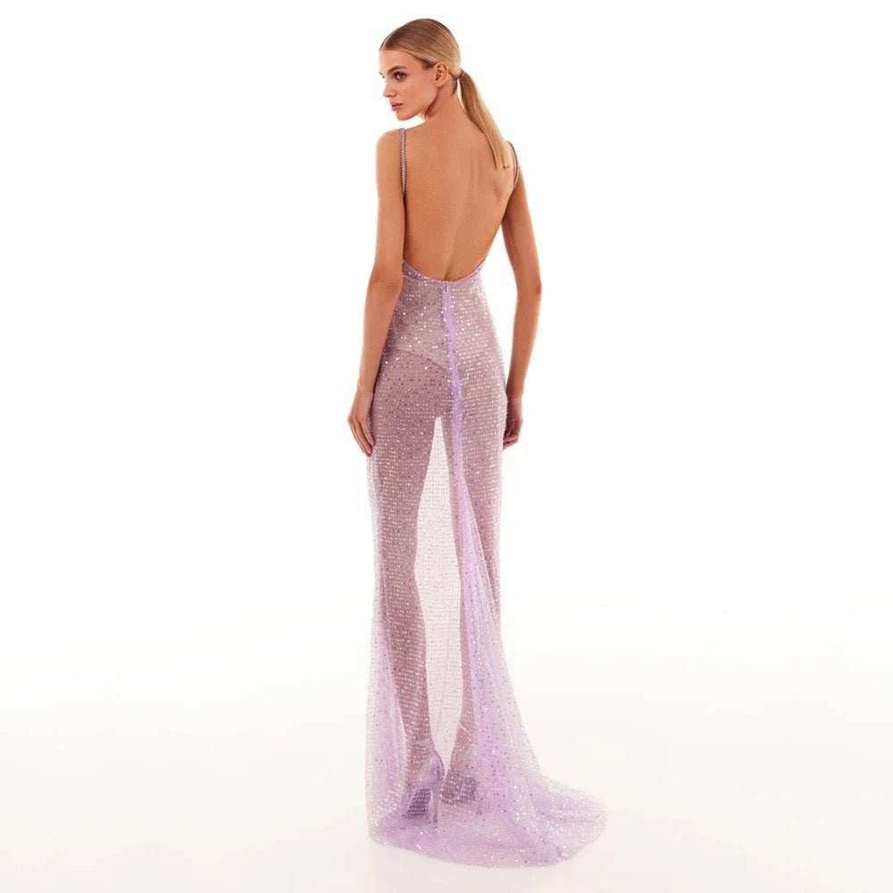 Pink Sexy Backless Sparkling Diamond Chain Tight Moxi Dress - REBECATHELABEL