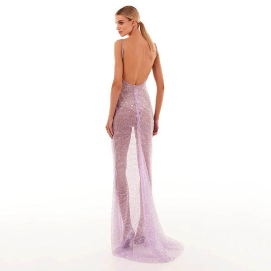 Pink Sexy Backless Sparkling Diamond Chain Tight Moxi Dress - REBECATHELABEL