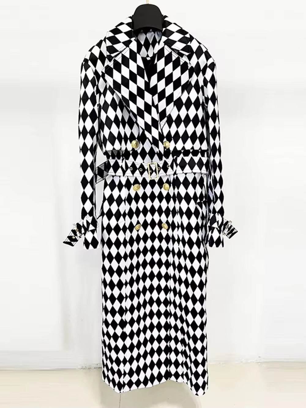 Plaid Windbreaker Streetwear Double Breasted Long Trench Coat - REBECATHELABEL