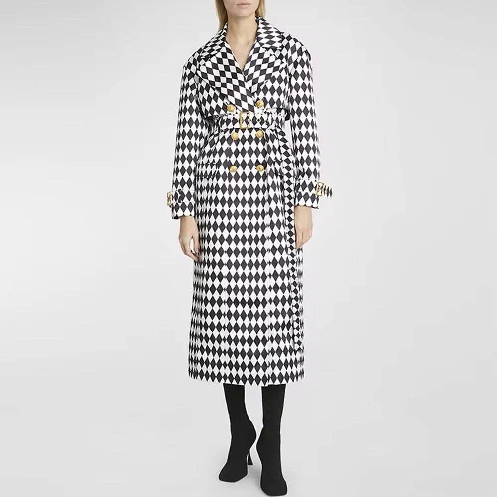 Plaid Windbreaker Streetwear Double Breasted Long Trench Coat - REBECATHELABEL