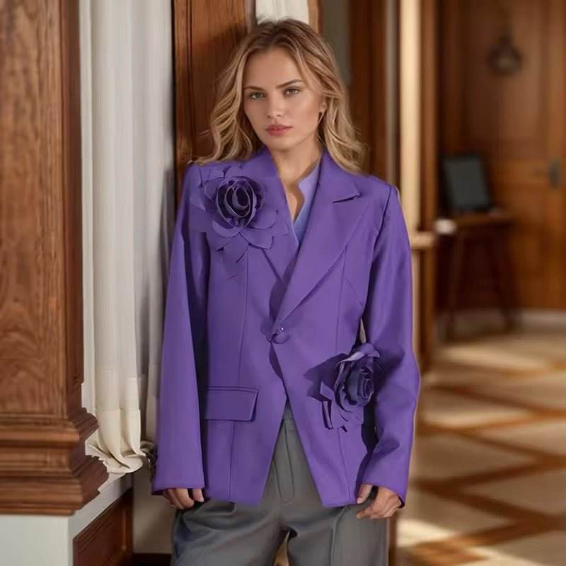 Purple 3D Flowers Suit Coat - REBECATHELABEL