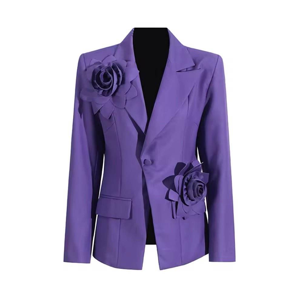 Purple 3D Flowers Suit Coat - REBECATHELABEL