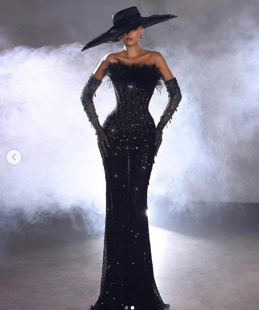 Rebecca feather pearl gloves dress - REBECATHELABEL