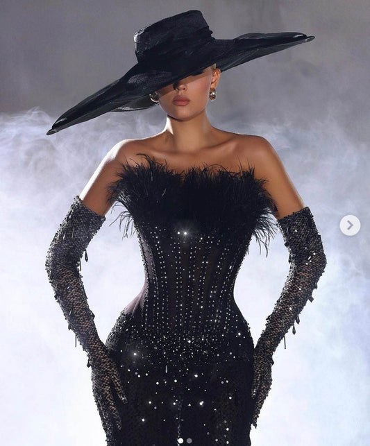 Rebecca feather pearl gloves dress - REBECATHELABEL