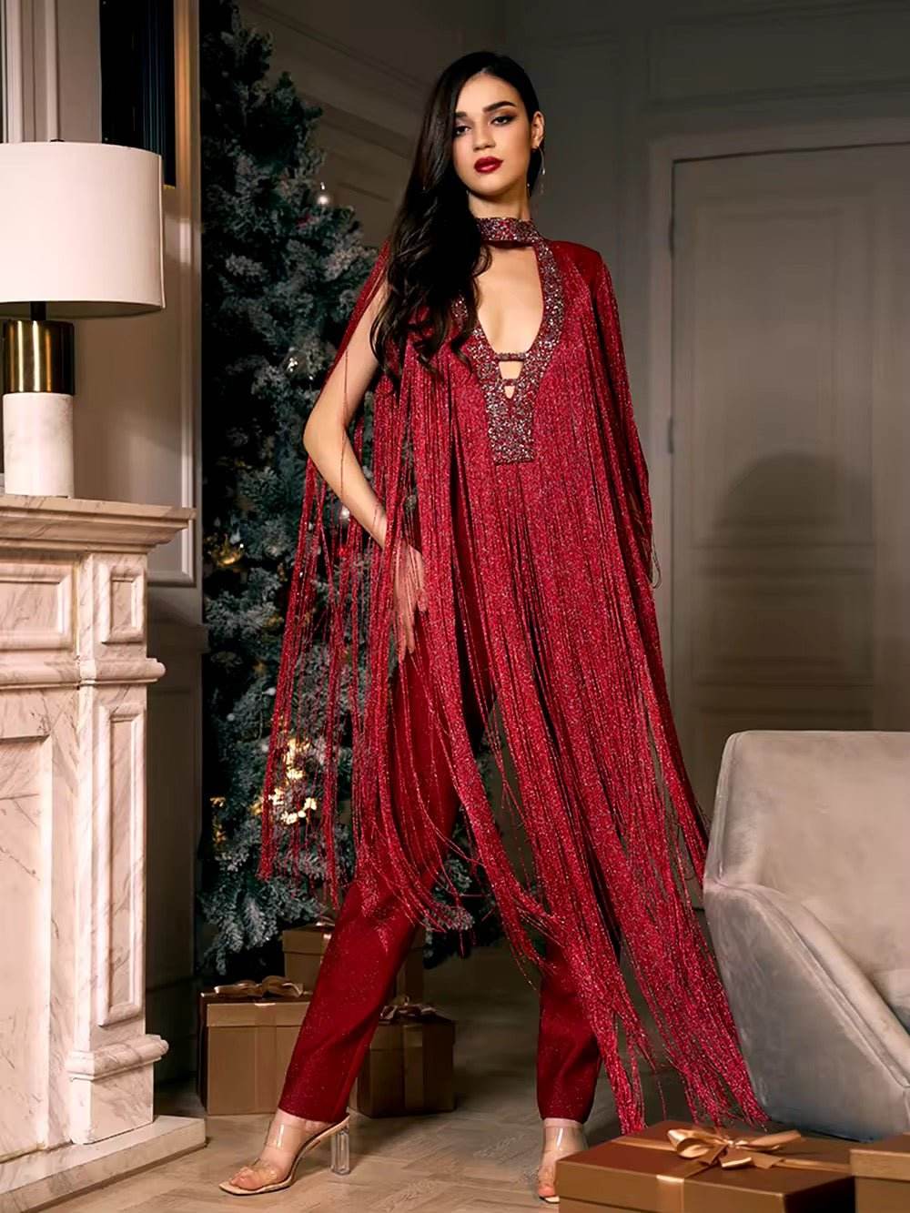 Red Tassels Bandage Jumpsuit - REBECATHELABEL