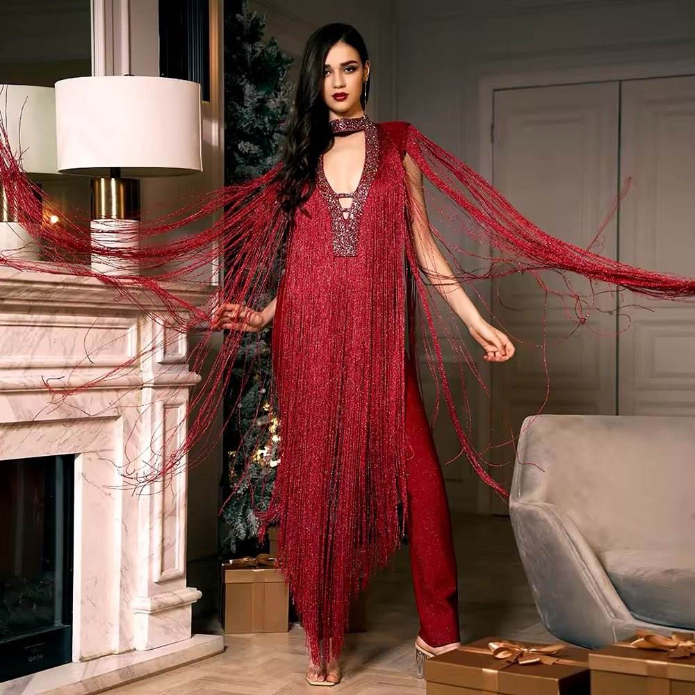 Red Tassels Bandage Jumpsuit - REBECATHELABEL