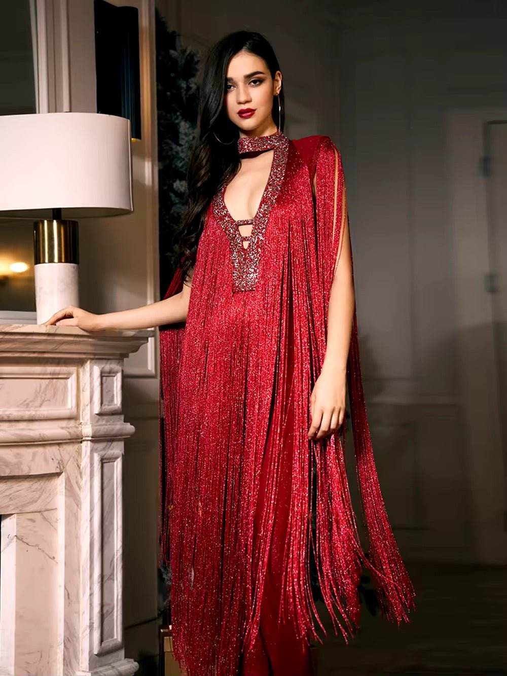 Red Tassels Bandage Jumpsuit - REBECATHELABEL