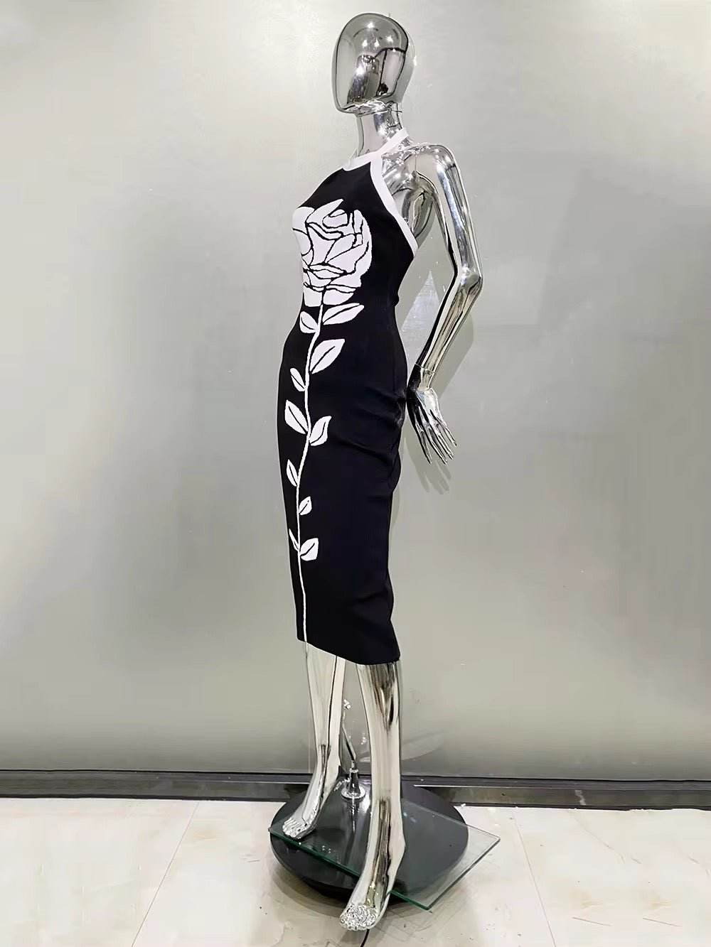 Rose Floral Sexy Halter Off Shoulder Backless dress - REBECATHELABEL