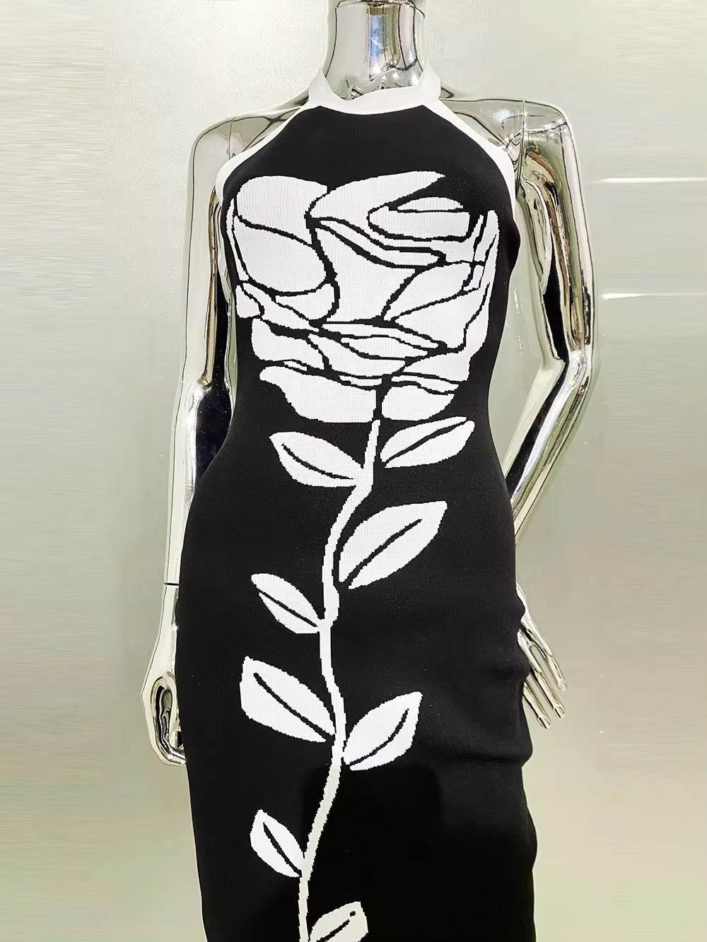 Rose Floral Sexy Halter Off Shoulder Backless dress - REBECATHELABEL