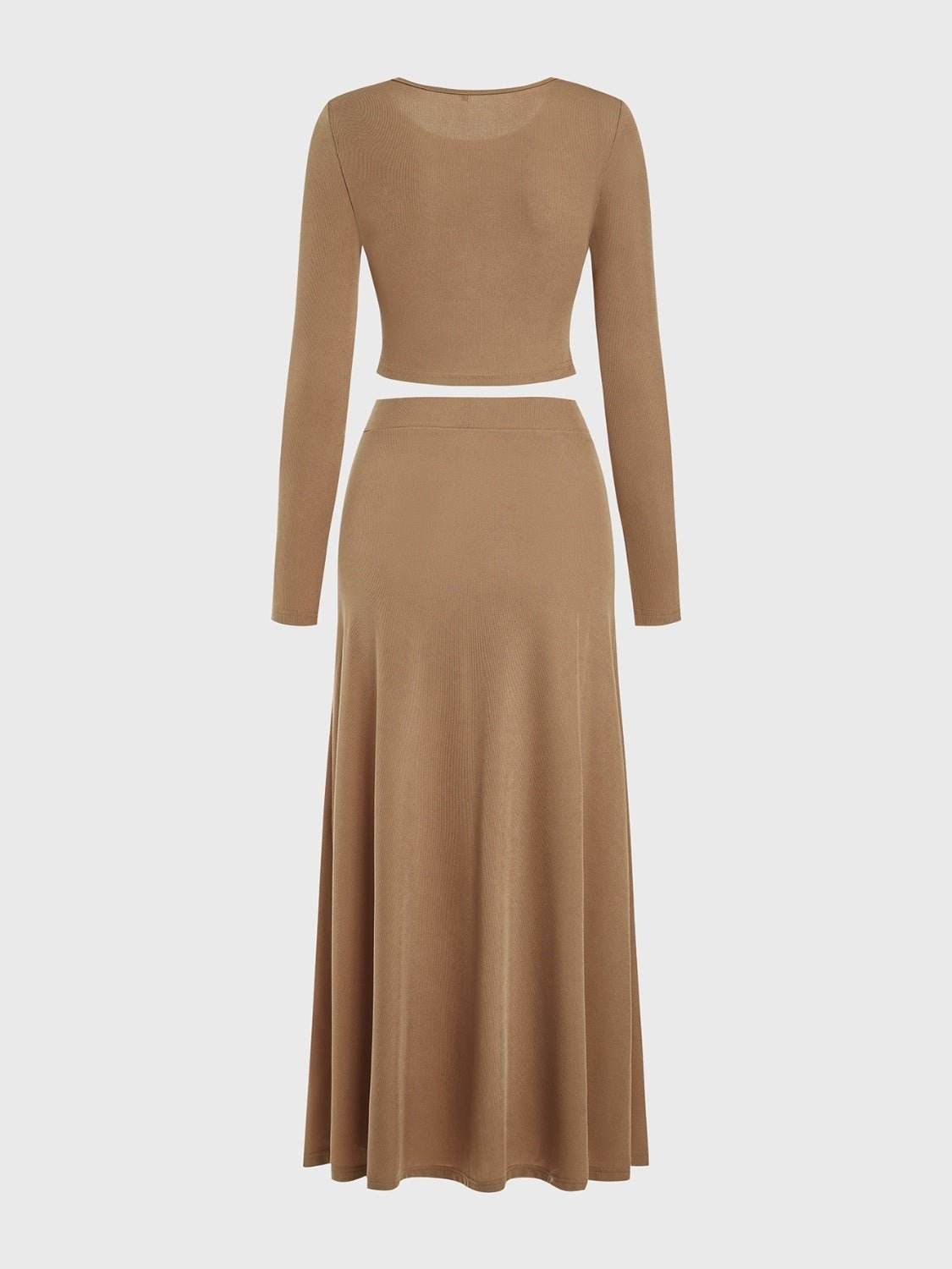 Round Neck Long Sleeve Top and Skirt Set - REBECATHELABEL