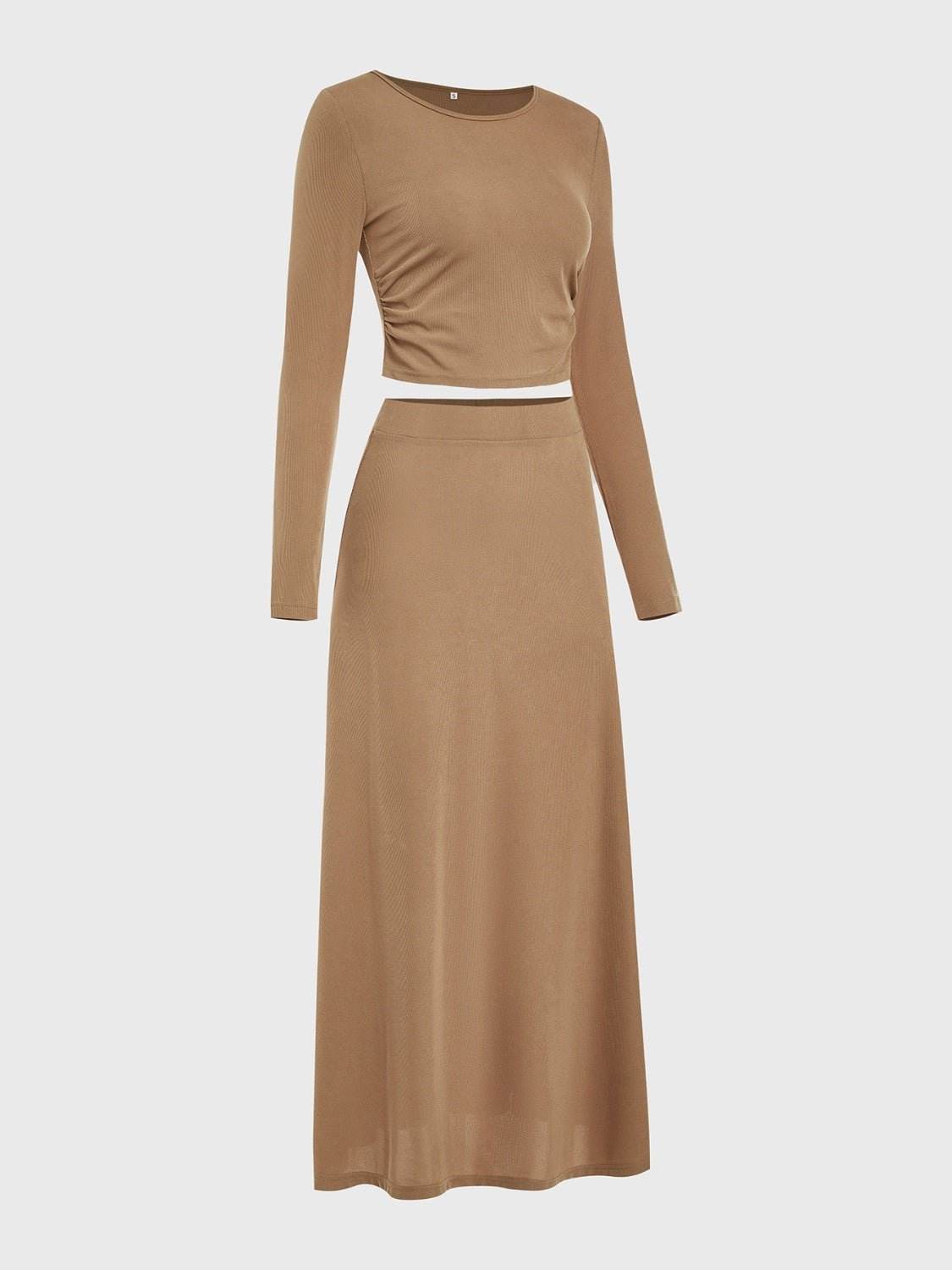 Round Neck Long Sleeve Top and Skirt Set - REBECATHELABEL