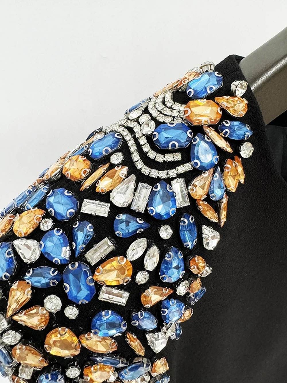 Round Neck Long sleeved Sexy Crystal Decoration Slim Fit Midi Dress - REBECATHELABEL