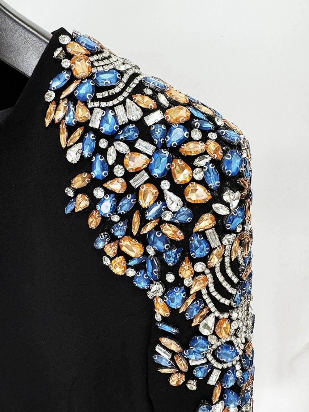 Round Neck Long sleeved Sexy Crystal Decoration Slim Fit Midi Dress - REBECATHELABEL